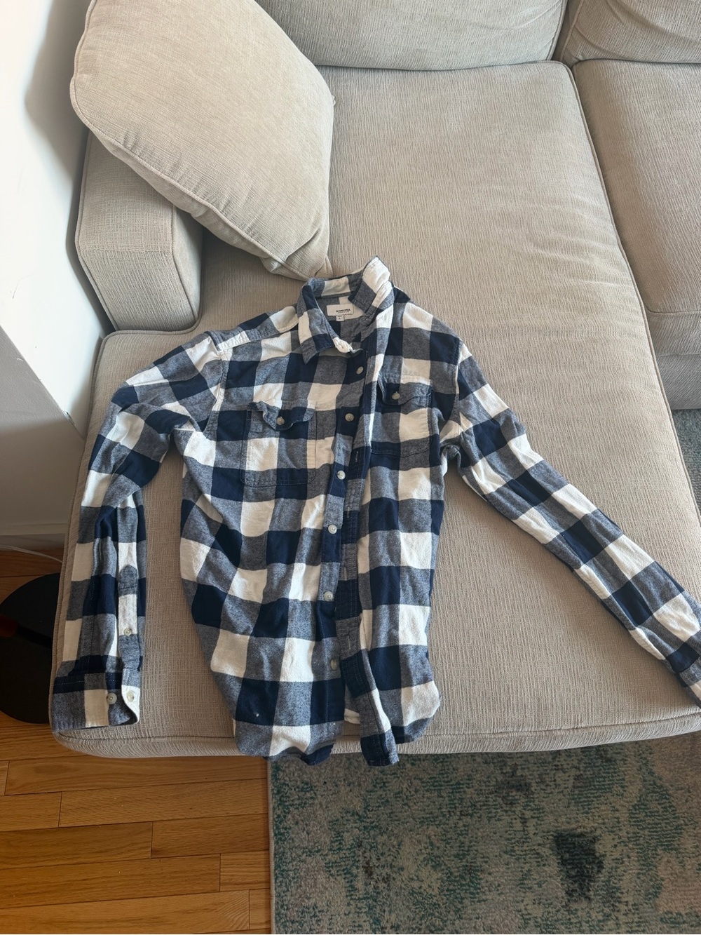 Sonoma Navy and White Check Cardigan-Style Sweater